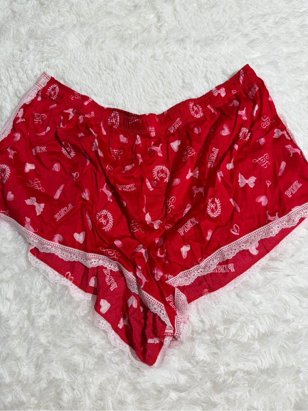 NWT Love Shack Fancy x Victoria’s Secret PINK XXL red satin bow pajama shorts